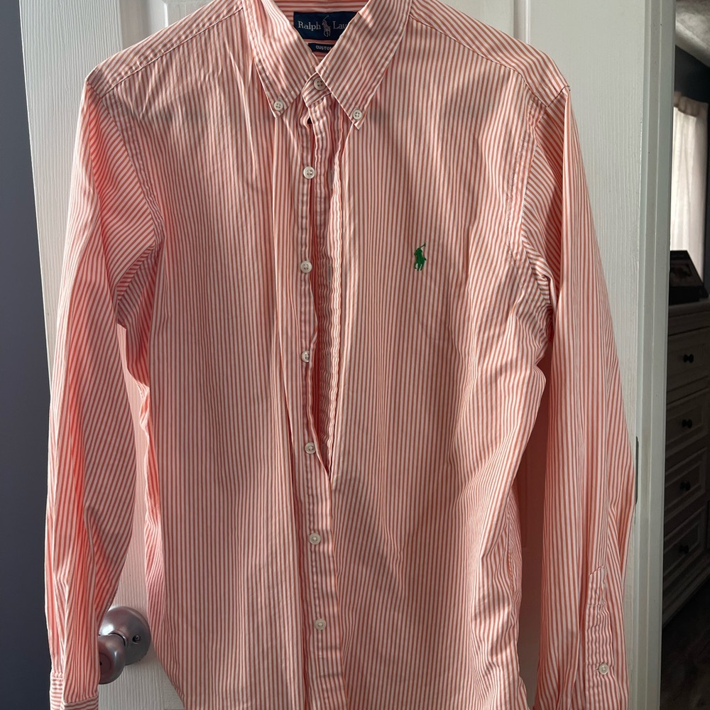 Ralph Lauren Orange and White Casual Button Down Shirt Classic Cotton